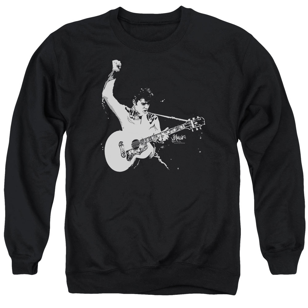 Elvis Presley Black and White Guitarman Mens Crewneck Sweatshirt Black Officially Licensed