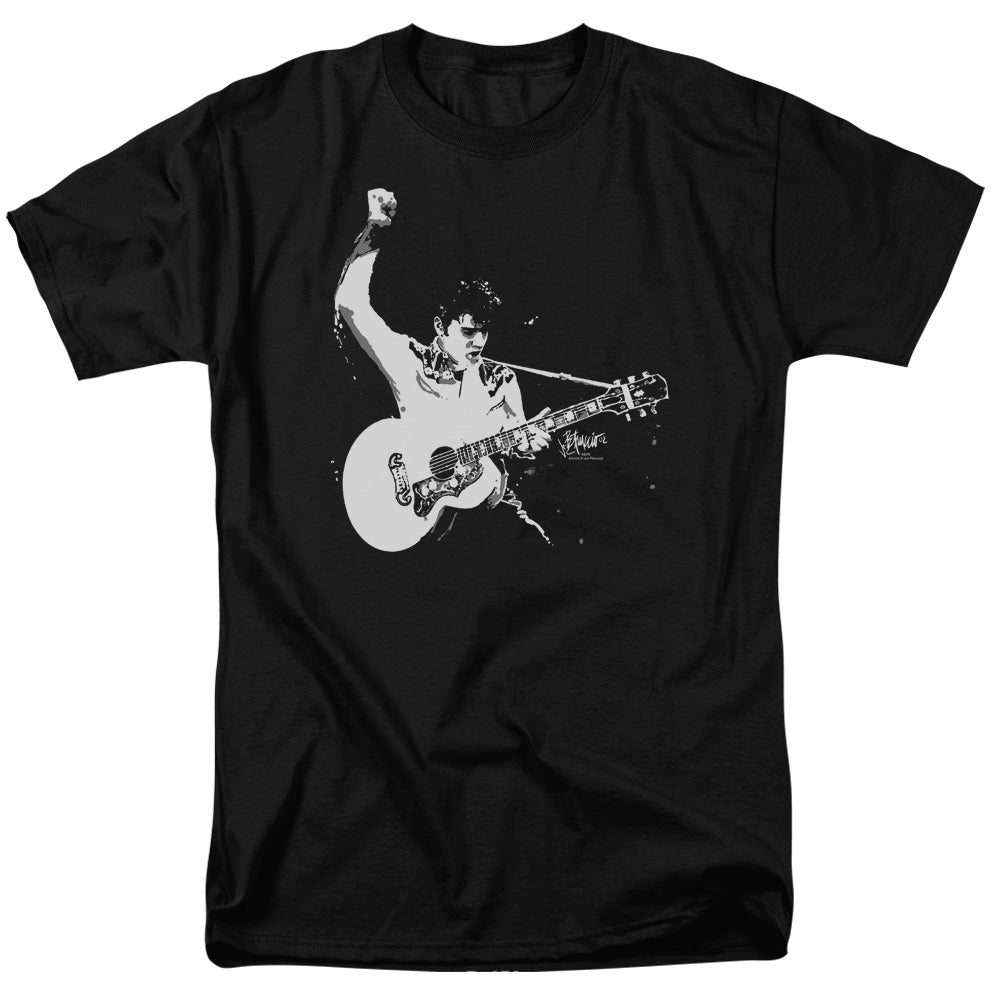Elvis Presley Black And White Guitarman Mens T Shirt Black Officially Licensed