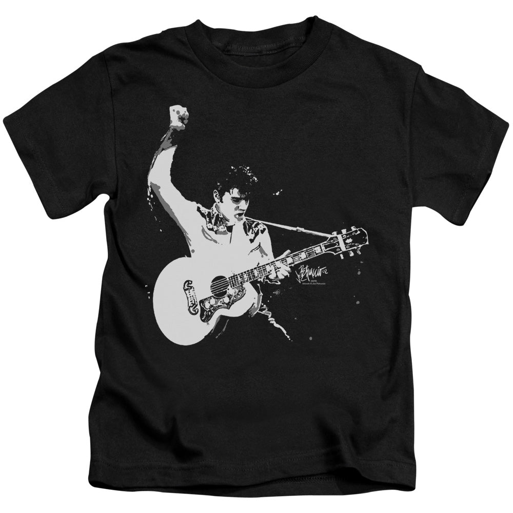 Elvis Presley Black and White Guitarman Juvenile Kids Youth T Shirt Black Officially Licensed