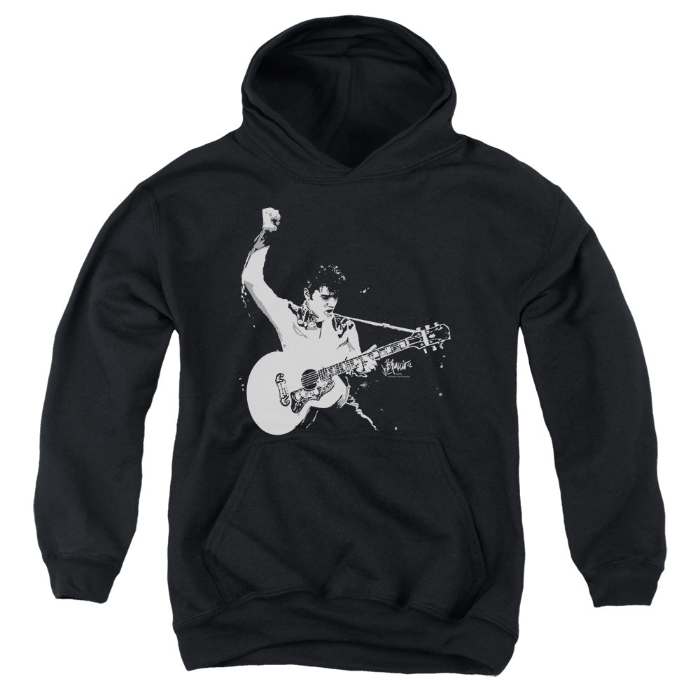 Elvis Presley Black and White Guitarman Kids Youth Hoodie Black Officially Licensed