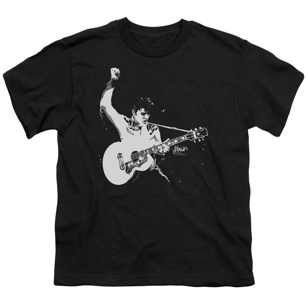 Elvis Presley Black and White Guitarman Kids Youth T Shirt Black Officially Licensed