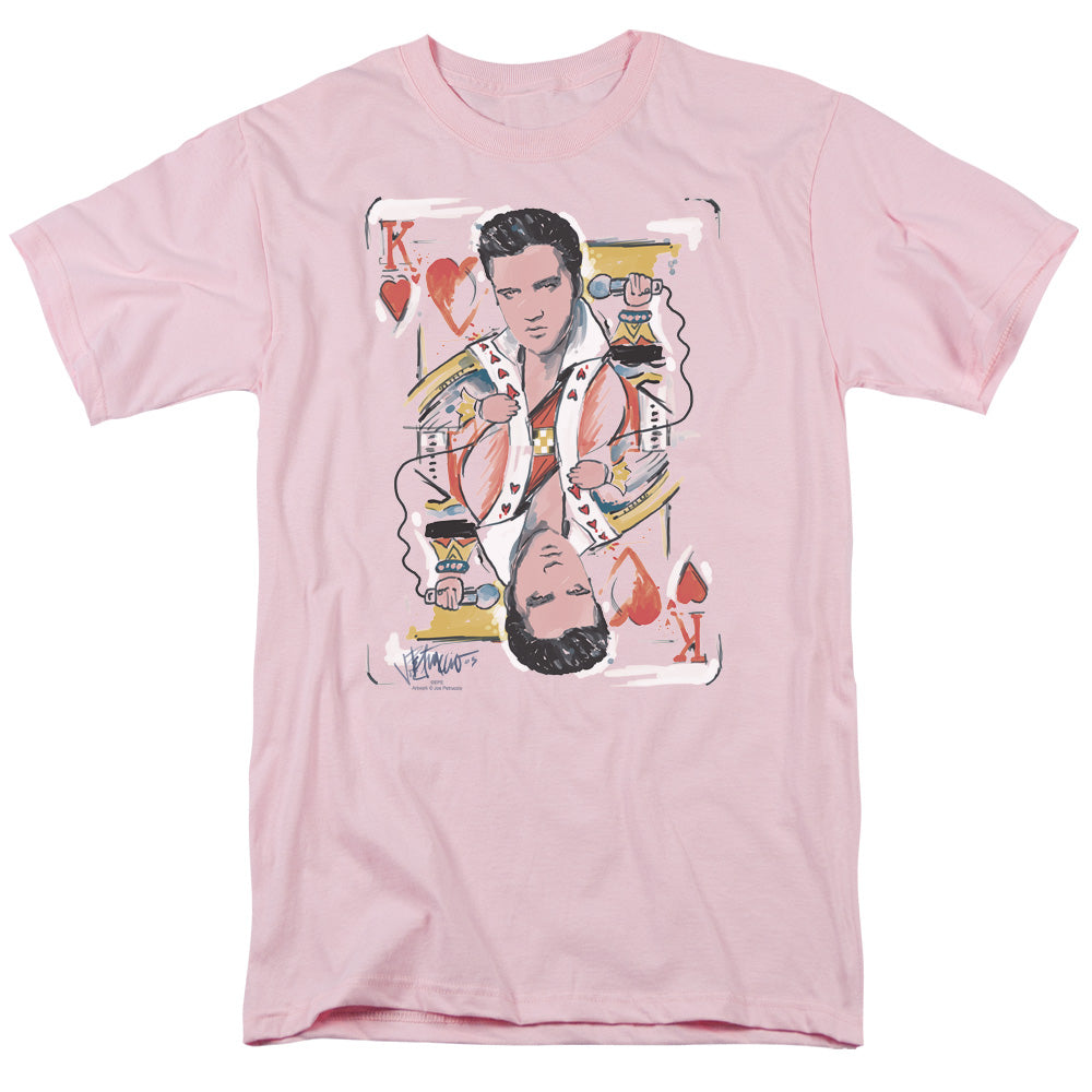 Elvis Presley King Of Hearts Mens T Shirt Pink Officially Licensed