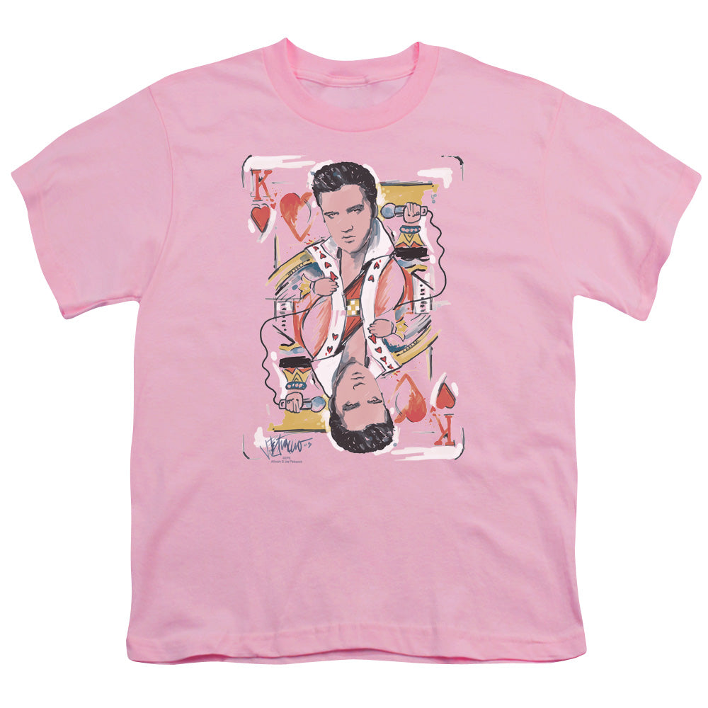 Elvis Presley King of Hearts Kids Youth T Shirt Pink Officially Licensed