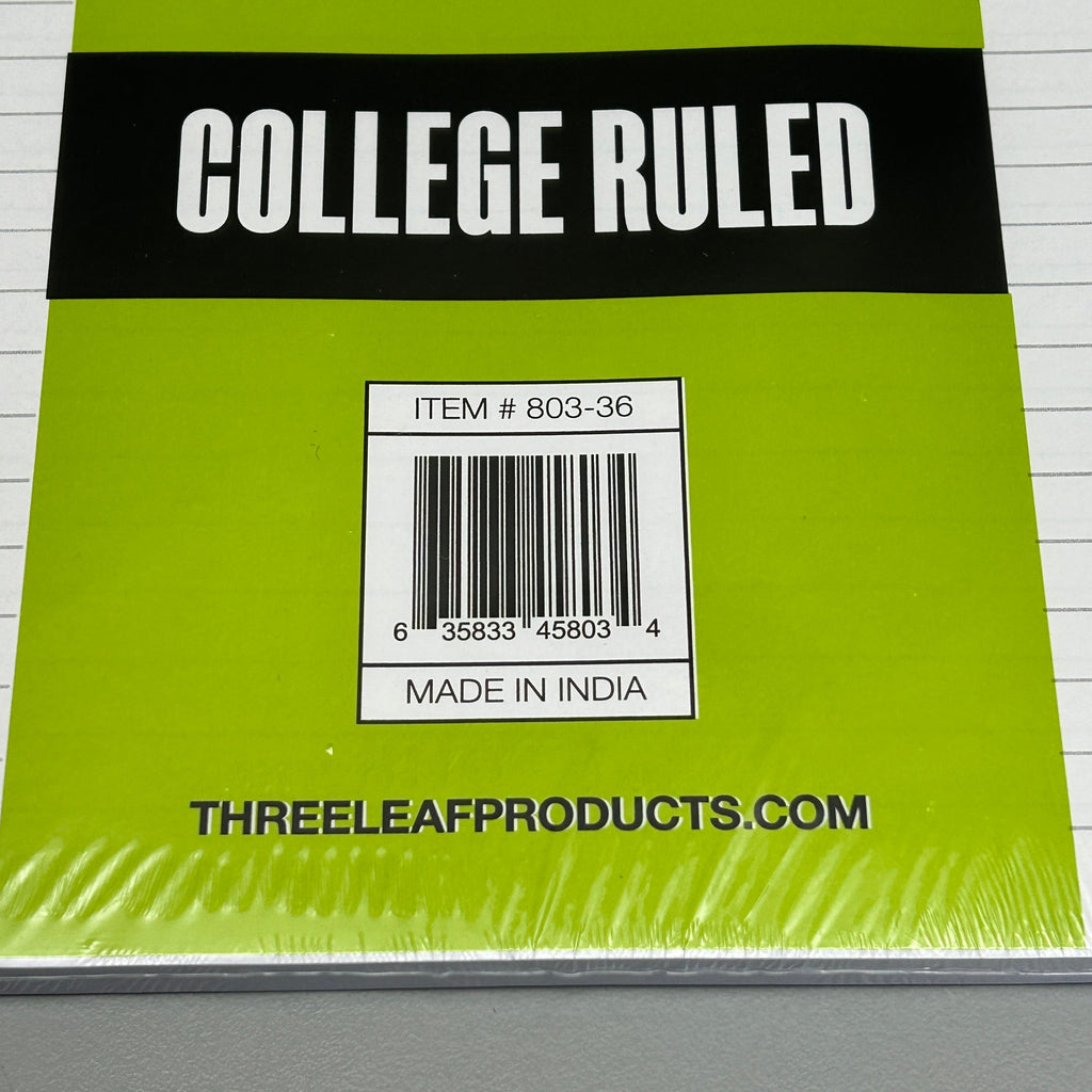 THREE LEAF (36 PACK) Filler Paper College Ruled 100 Count 10.5" x 8" (New)