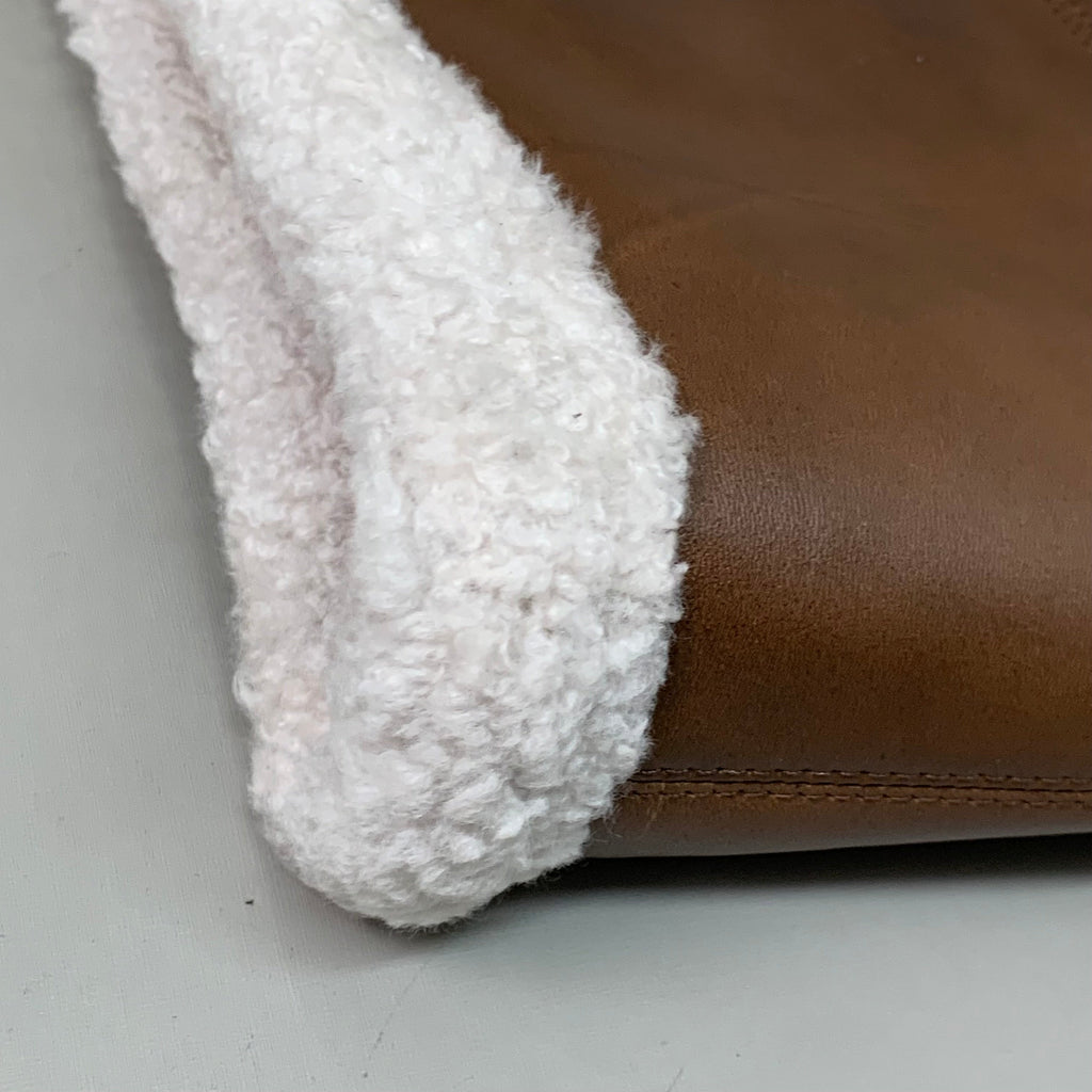 MITCHIES Leather Tote Bag Shearling Trim Button Close & Pockets Brown PRMK07