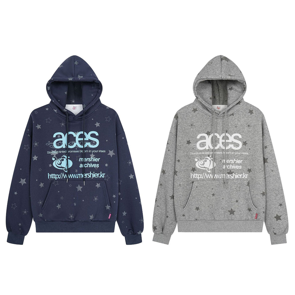 Star letter printed fleece hooded sweatshirt