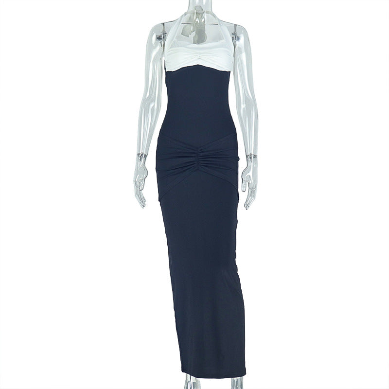 Slim Fit Sheath Dress with Halter Neck Ruffle Commuting Women's Dress