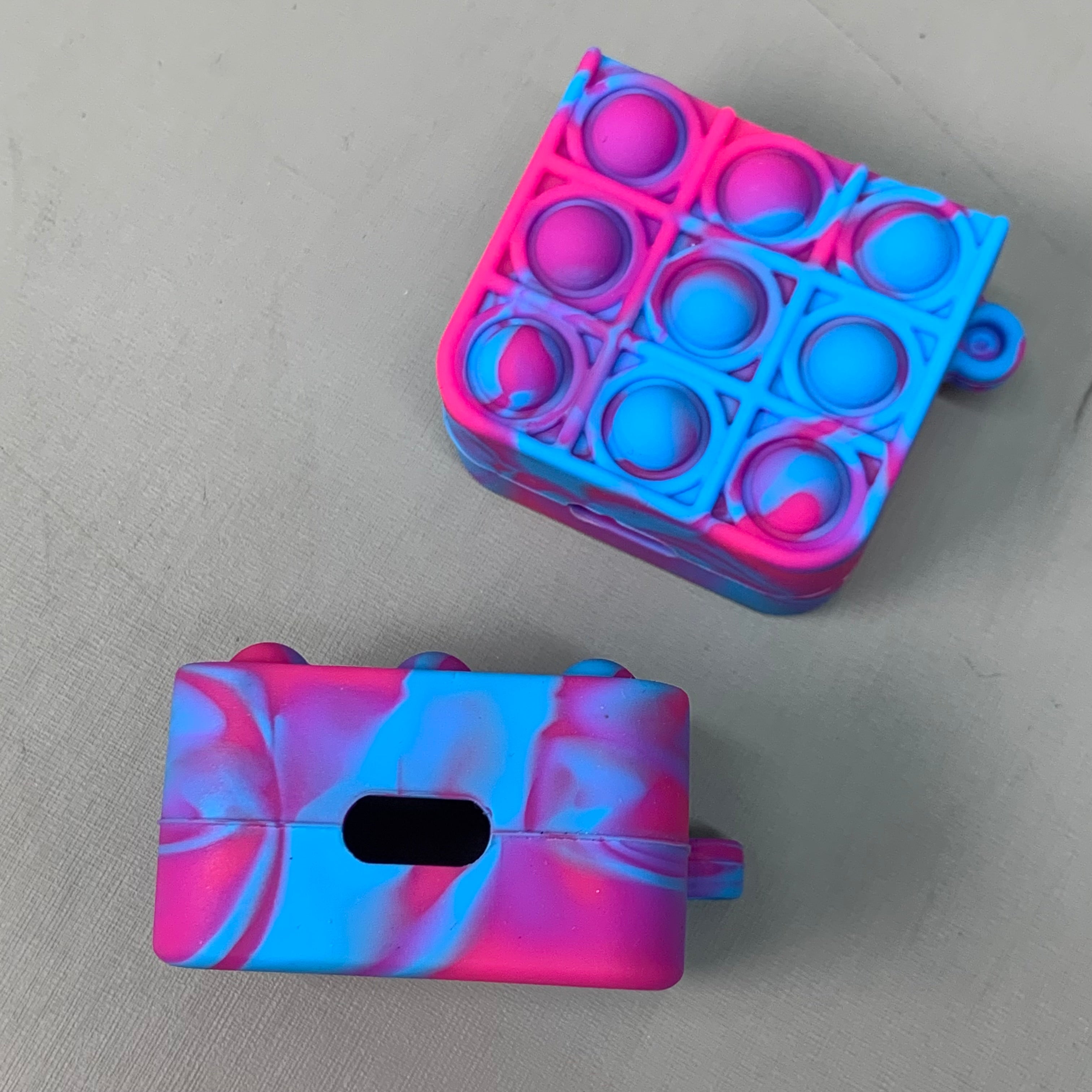 BEST WHOLESALE 2-PACK! Wireless Headphone Bubble Popping Case 2.5" x 2" Blue/Pink