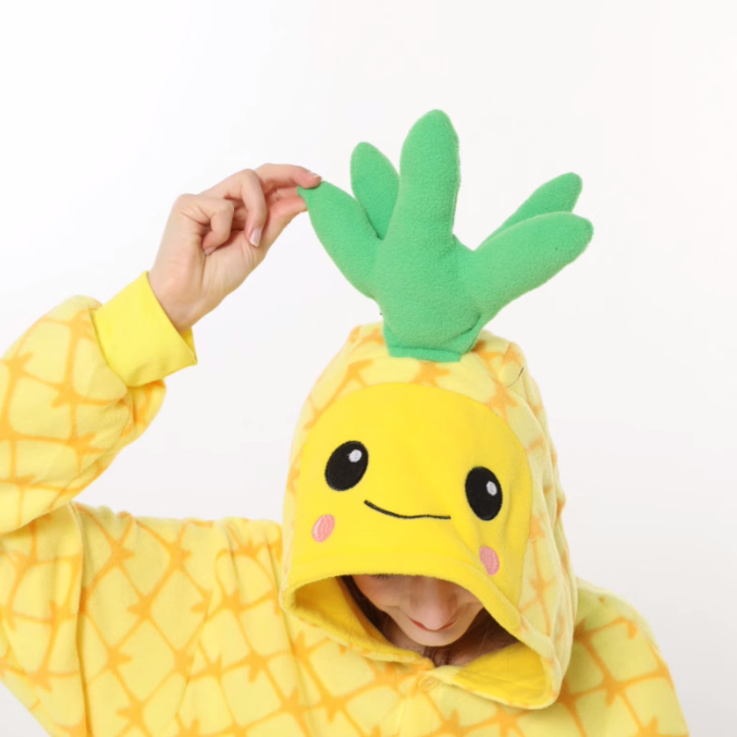 Pineapple cartoon one piece pajamas autumn and winter fleece thickened warm home clothing cute men and women Halloween
