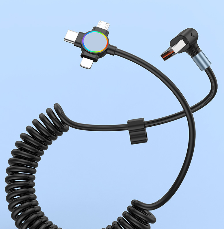Three in one spring data cable suitable for Huawei Apple 15 Android Carplay streaming light car retractable fast charging cable