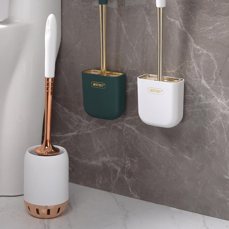 Luxury Toilet Brush Wall Mounted Holder Silicone Flat Head Cleaning Brush Corner Gap Cleaner