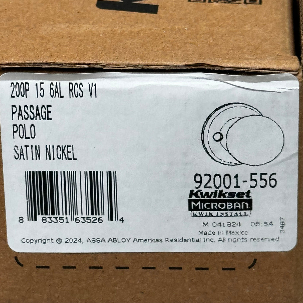 KWIKSET Polo Passage Hall/Closet Knob 200P 15 6AL Satin Nickel 92001-556