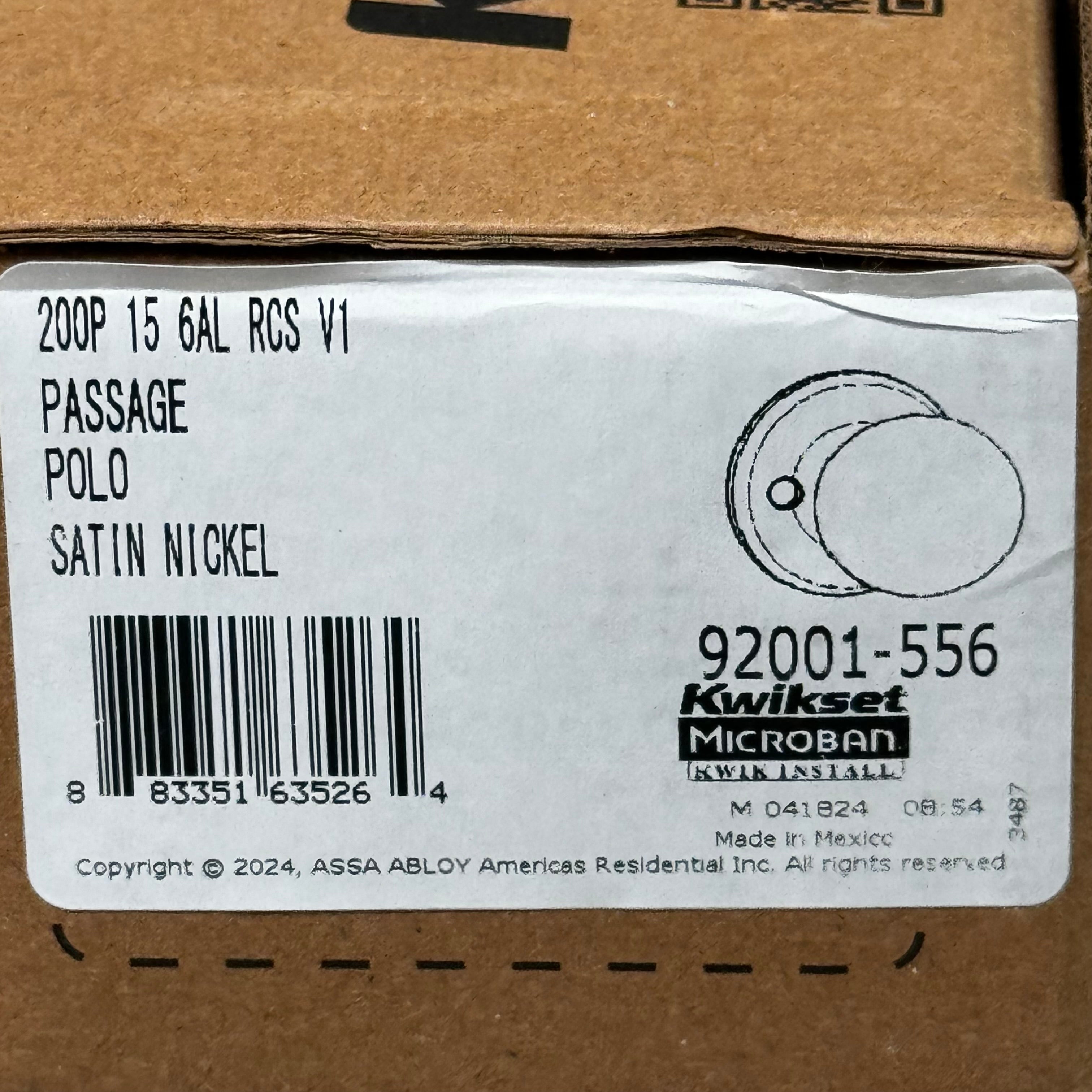 KWIKSET Polo Passage Hall/Closet Knob 200P 15 6AL Satin Nickel 92001-556