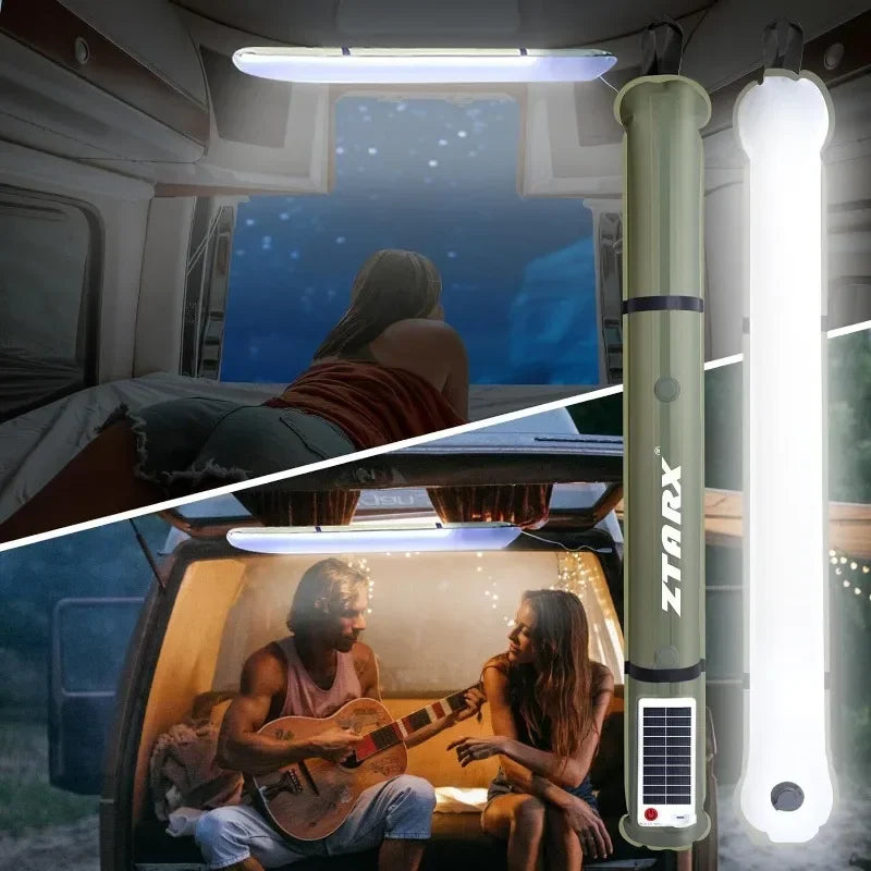 Outdoor folding inflatable camping light solar inflatable light waterproof magnetic suction column portable lantern