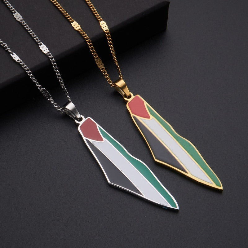Titanium steel stainless steel drip glue Middle East Palestine map pendant necklace