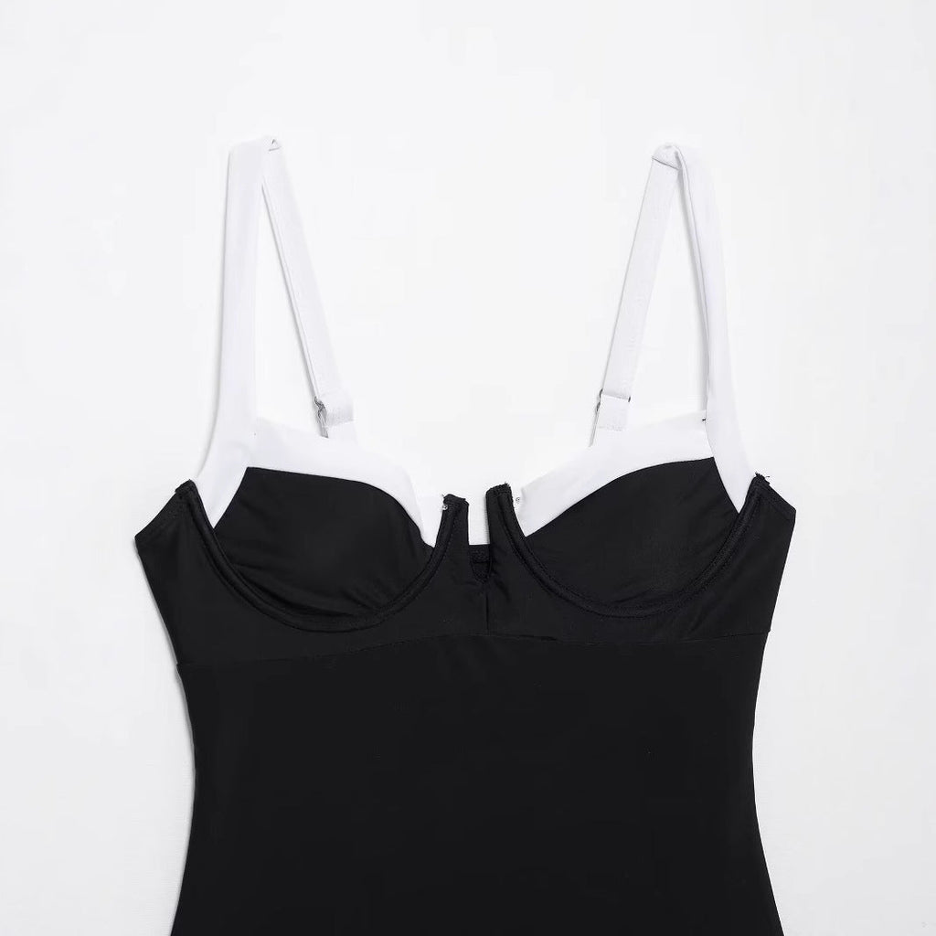 High fork V-neck vacation hot girl one-piece swimsuit female