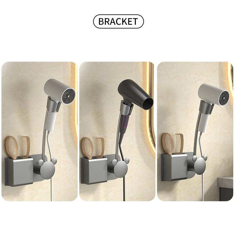 Punch-Free Hair Dryer Rack Wall-Mounted Hand-Held Rotating Lazy Bracket Bathroom