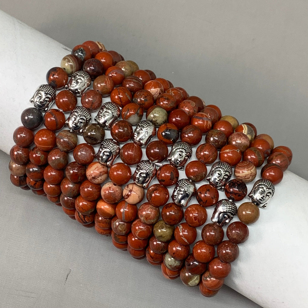 BEST WHOLESALE 12-PACK! Buddha Head Beaded Calm Jasper Crystal Bracelets 3"