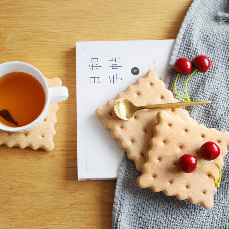Beech Biscuit Coaster Solid Wood Tea Coaster Mug Coffee Coaster Cup Holder Creative Gift