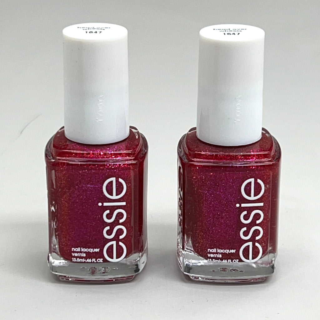 ESSIE (2 BOTTLES) Nail Polish Head Over Wheels Vivid Hot Pink Glitter .46oz 1647