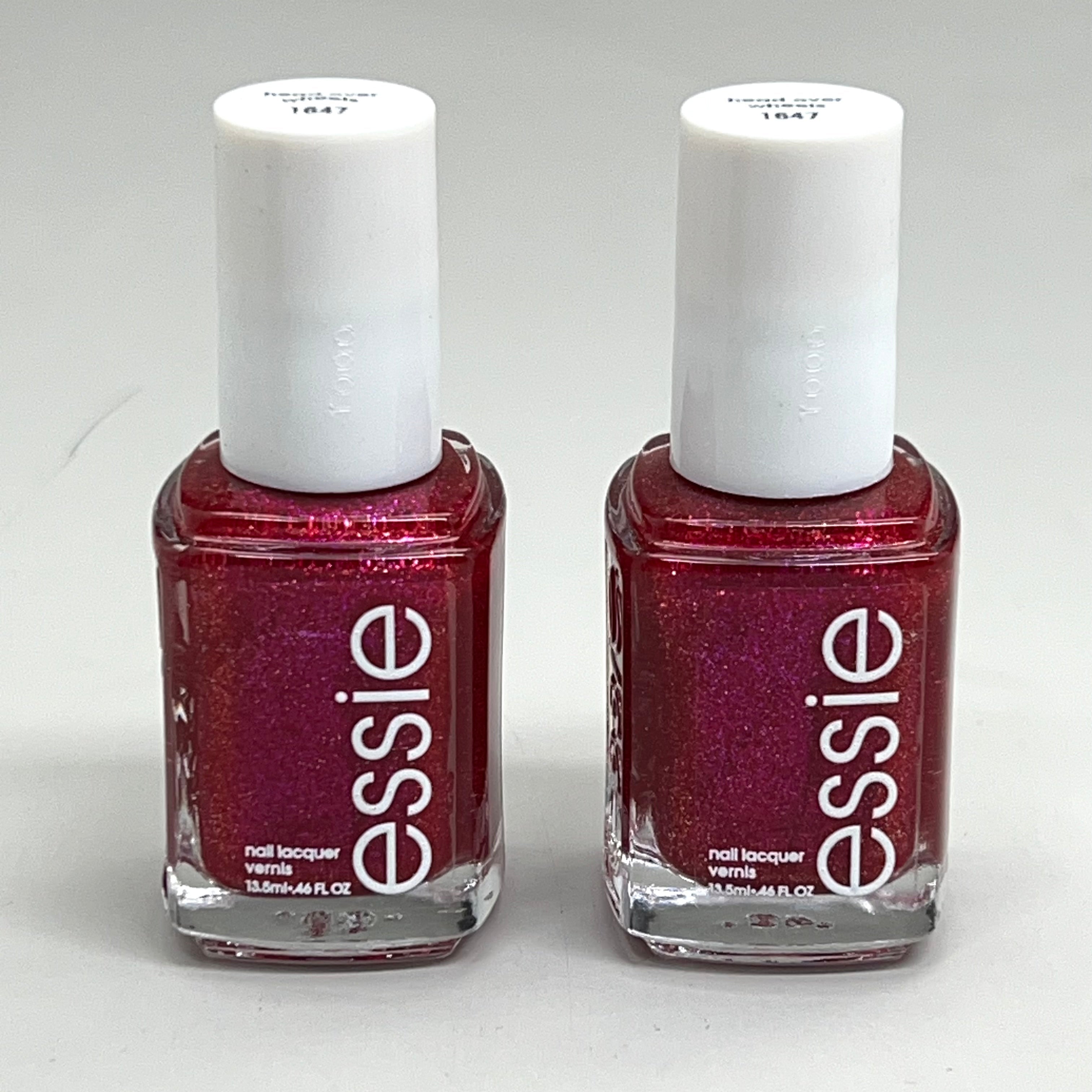 ESSIE (2 BOTTLES) Nail Polish Head Over Wheels Vivid Hot Pink Glitter .46oz 1647
