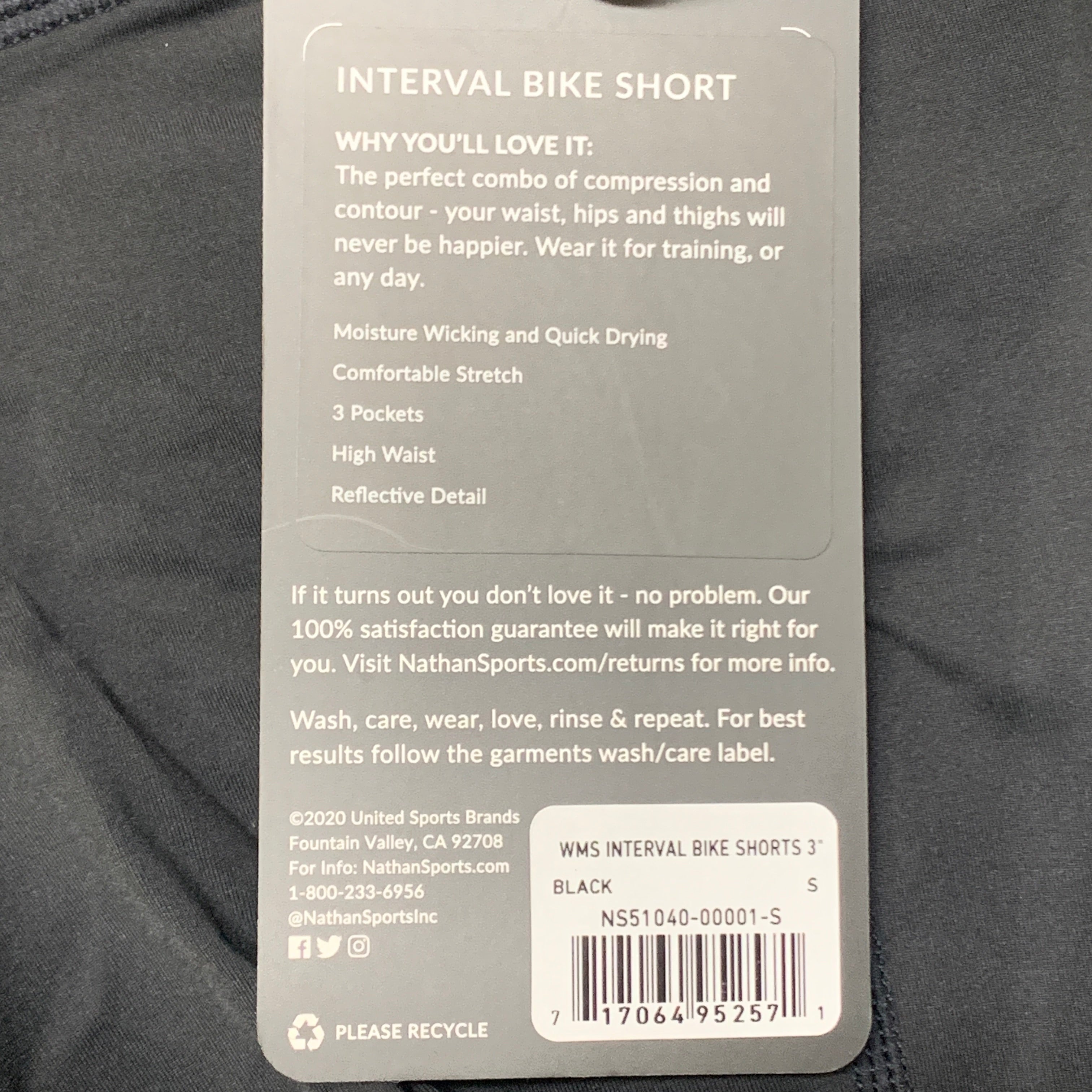 NATHAN Interval 3" Inseam Bike Short Women's Black Size Small NS51040-00001-S