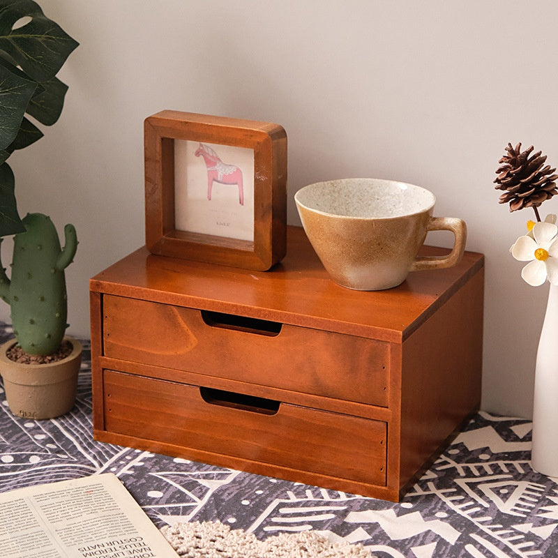 Three-layer Storage Cabinet, Small Wooden Cosmetic Organizer Box, Display Screen Riser