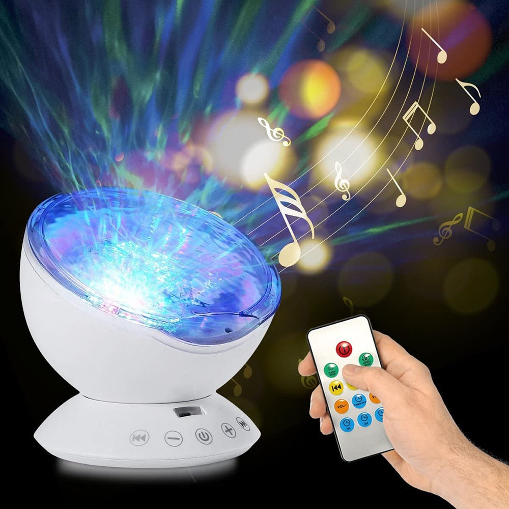 Ocean Wave Projector Light Led Night Lamp Music Player Remote Control USB Starry Projection Living Bedroom Party Decor Gifts