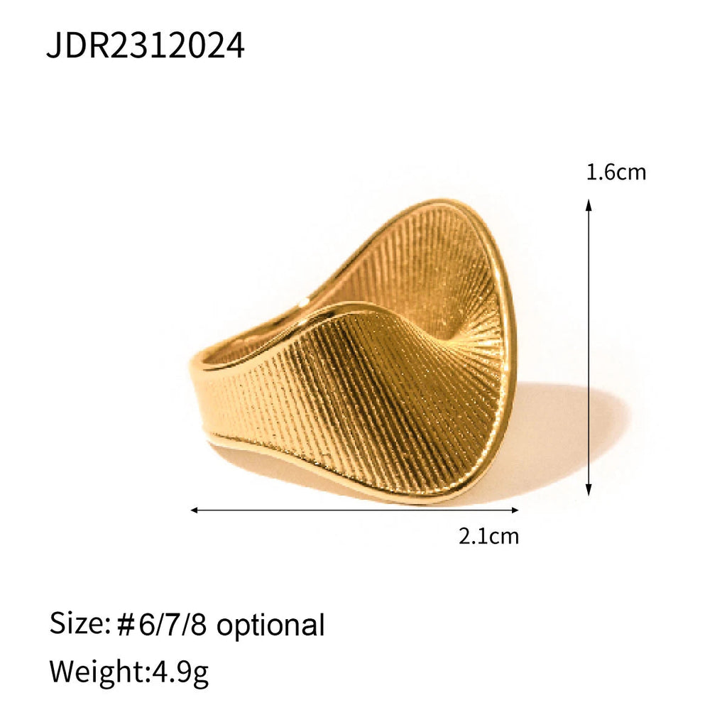 Jewelryposter Fashion Women's Stainless Steel Stripe Twist Ring Water Resistant Metal Gold Color Statement Fashion Jewelry