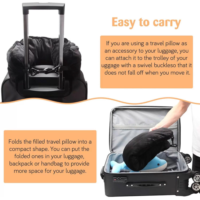 Airplane Travel Sleeping Pillow - U-Shaped Velvet Pillowcase, Fillable Design with Storage Pouch