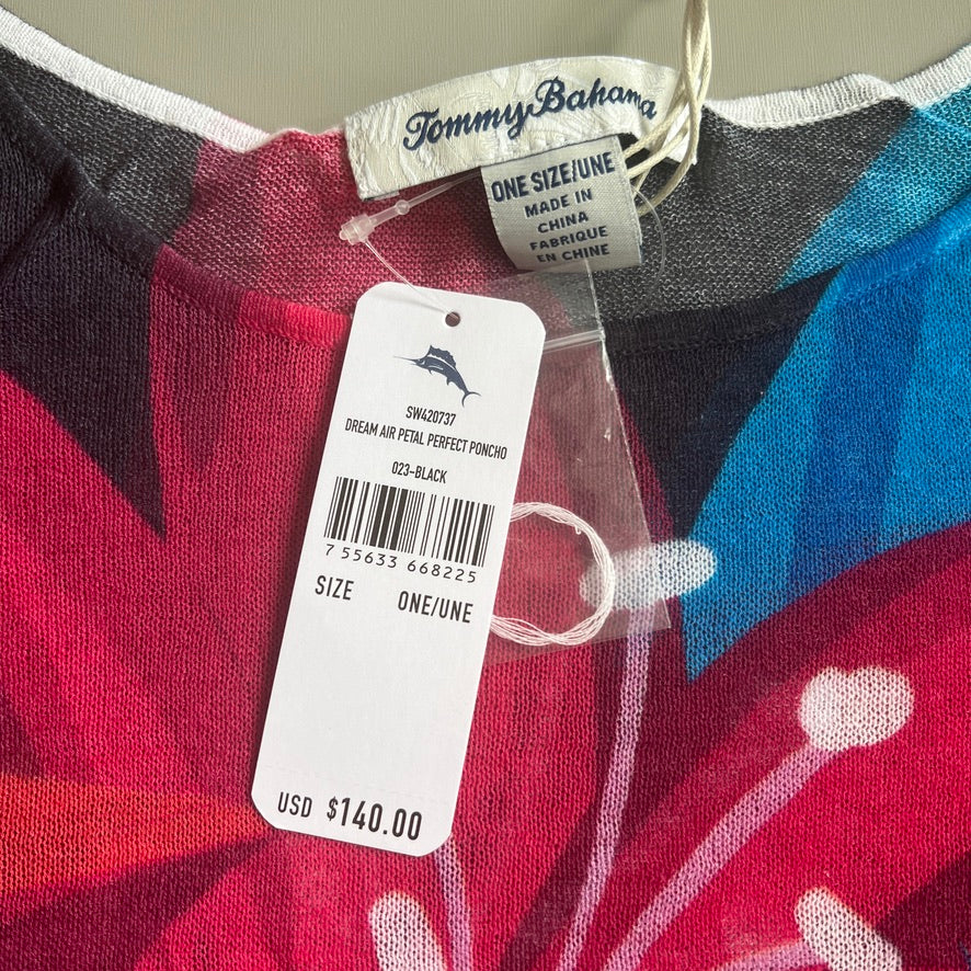 TOMMY BAHAMA Women's Dream Air Petal Perfect Poncho Black/Multi One Size (New)