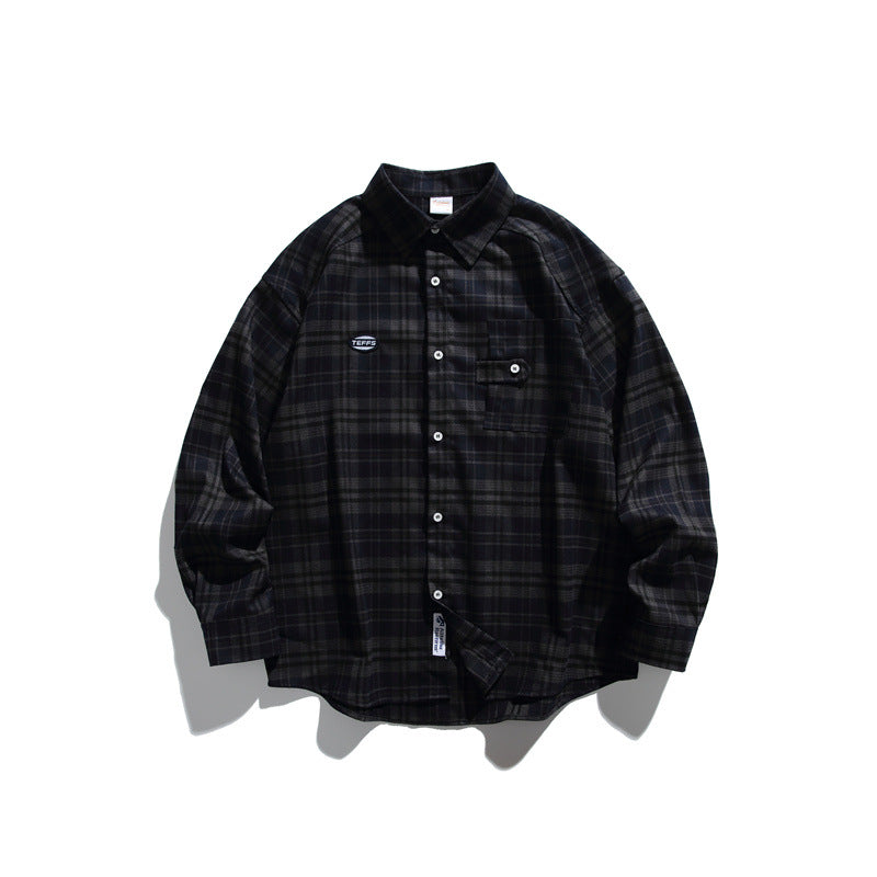 Loose casual checkered long sleeved shirt for men and women