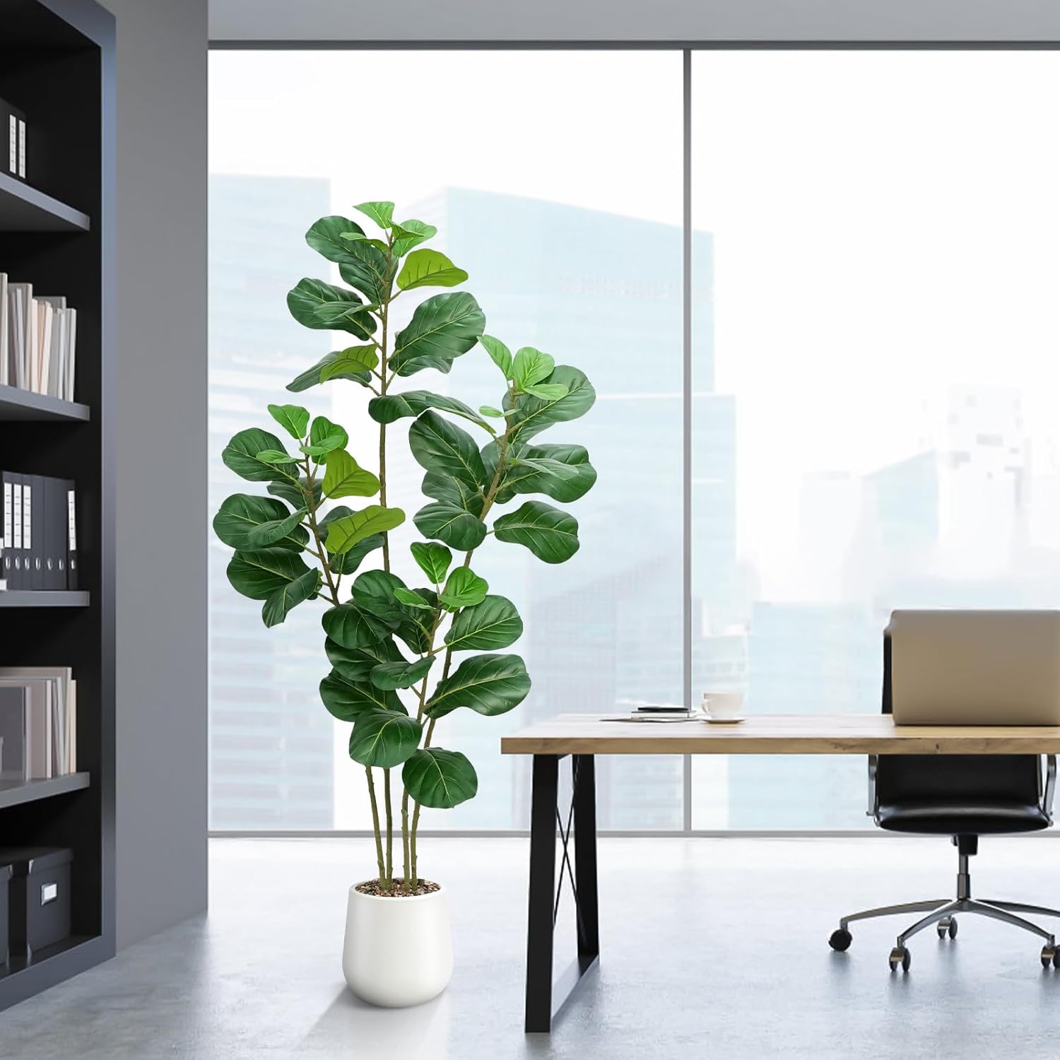 Faux Fiddle Leaf Fig Tree In White Planter 6'