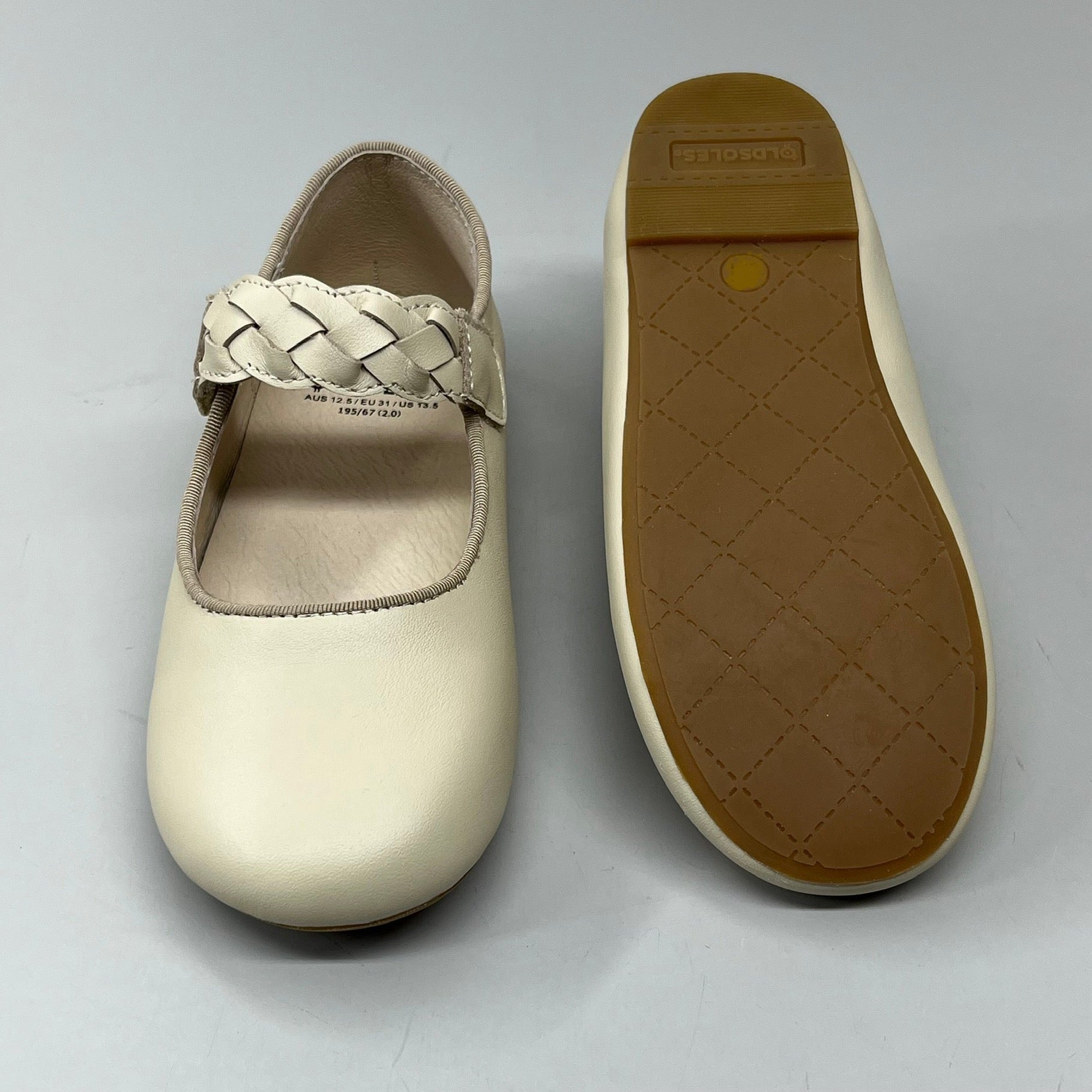OLD SOLES Lady Plat Braided Strap Leather Shoe Kid’s Sz 27 US 10 Cream #817