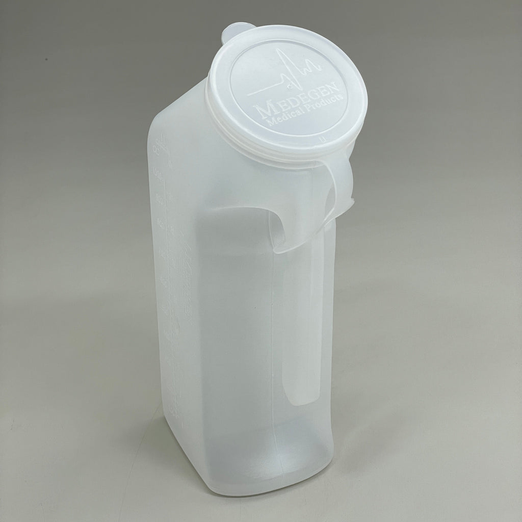 MEDEGEN MEDICAL PRODUCTS (50 PK) Male Urinal w/ Hanging Lid Translucent 1 qt  H140-01 (Distressed Box)
