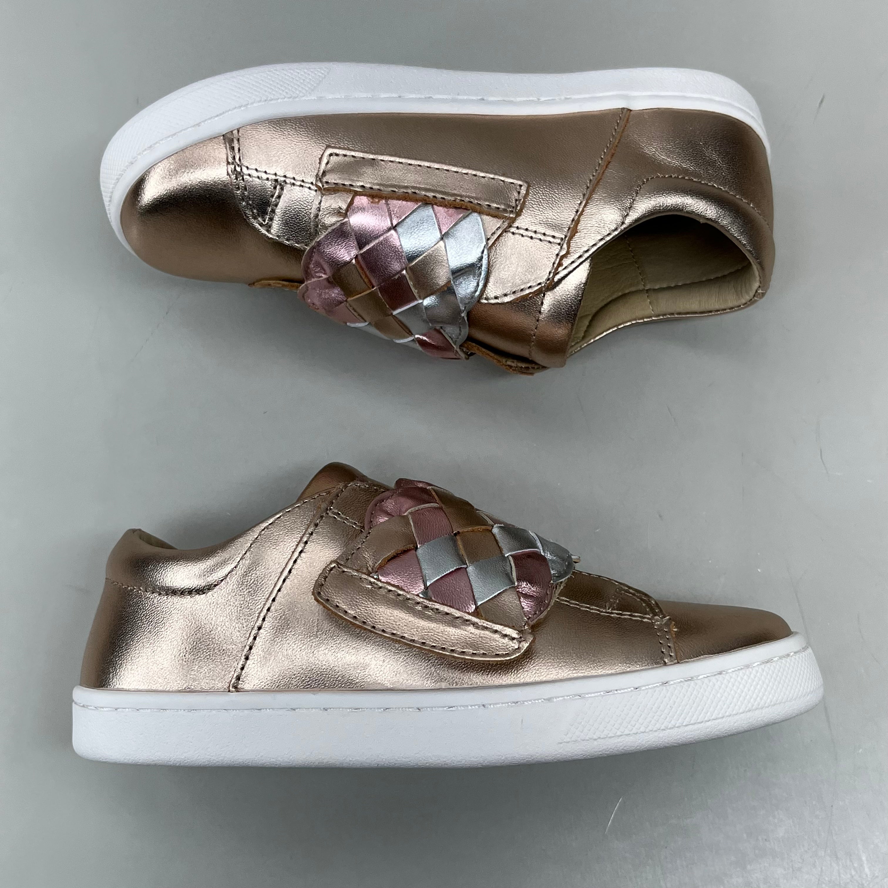 OLD SOLES Igster Sneakers Kid's Leather Shoe Sz 22 US 6 Copper/Silver/Pink Frost #6132