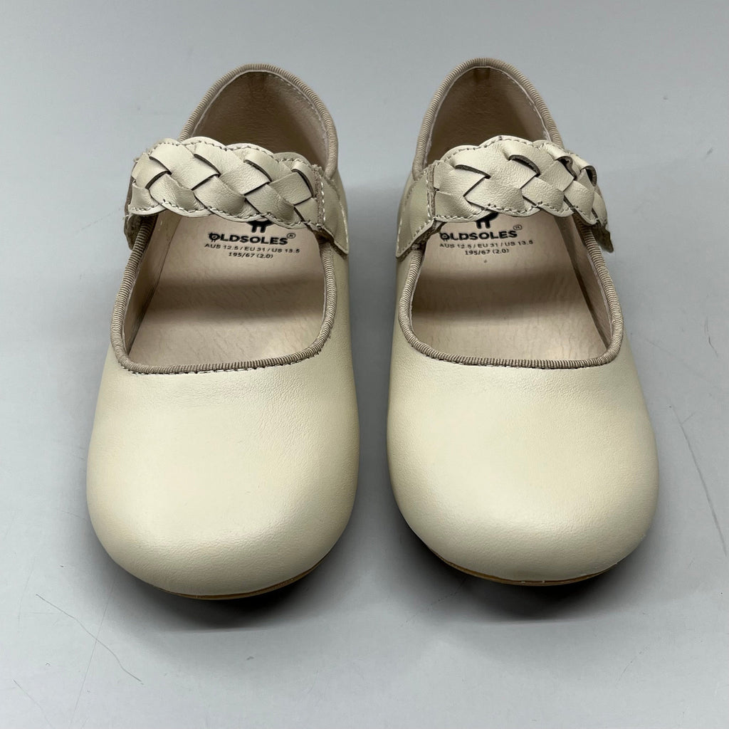 OLD SOLES Lady Plat Braided Strap Leather Shoe Kid’s Sz 27 US 10 Cream #817