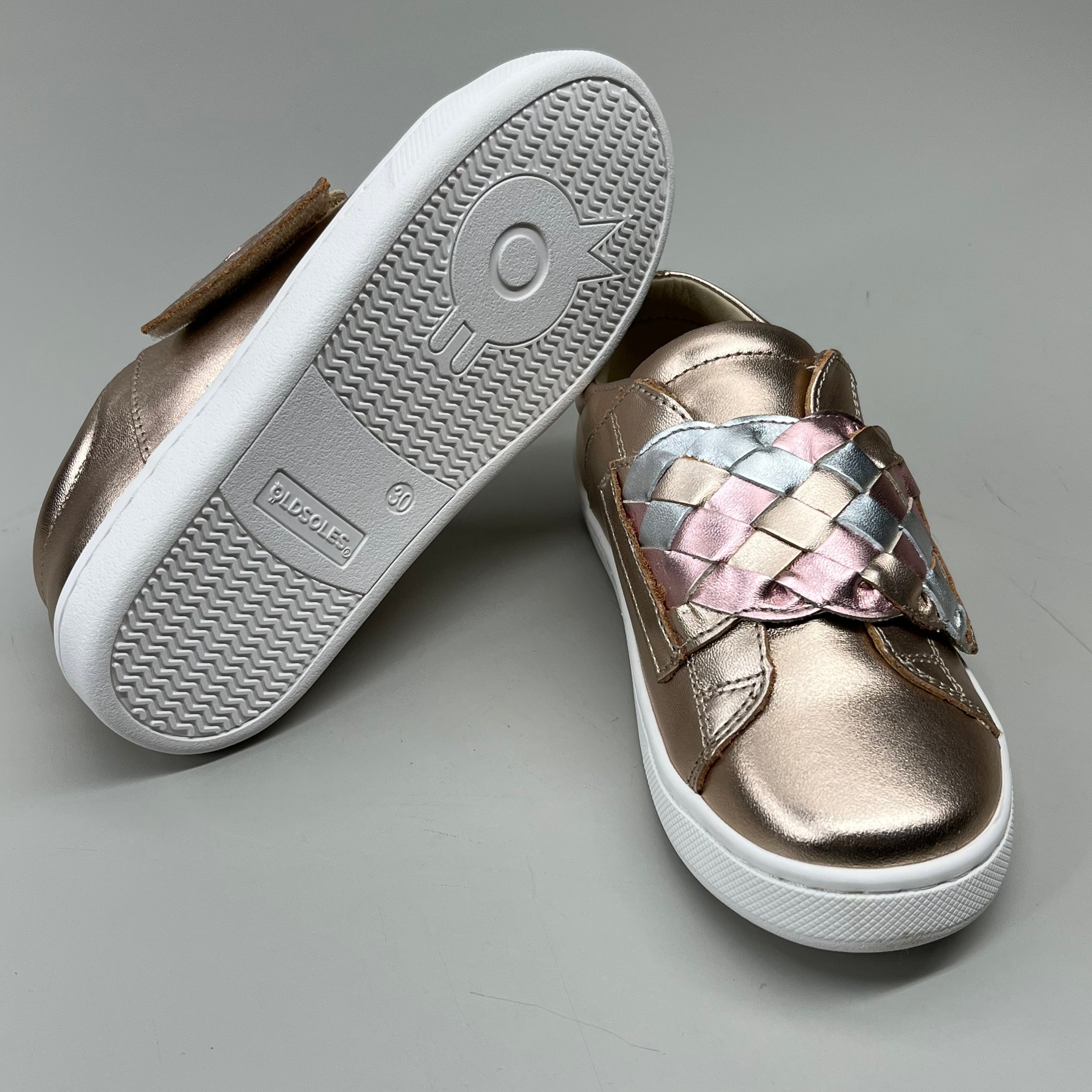 OLD SOLES Igster Sneakers Kid's Leather Shoe Sz 22 US 6 Copper/Silver/Pink Frost #6132