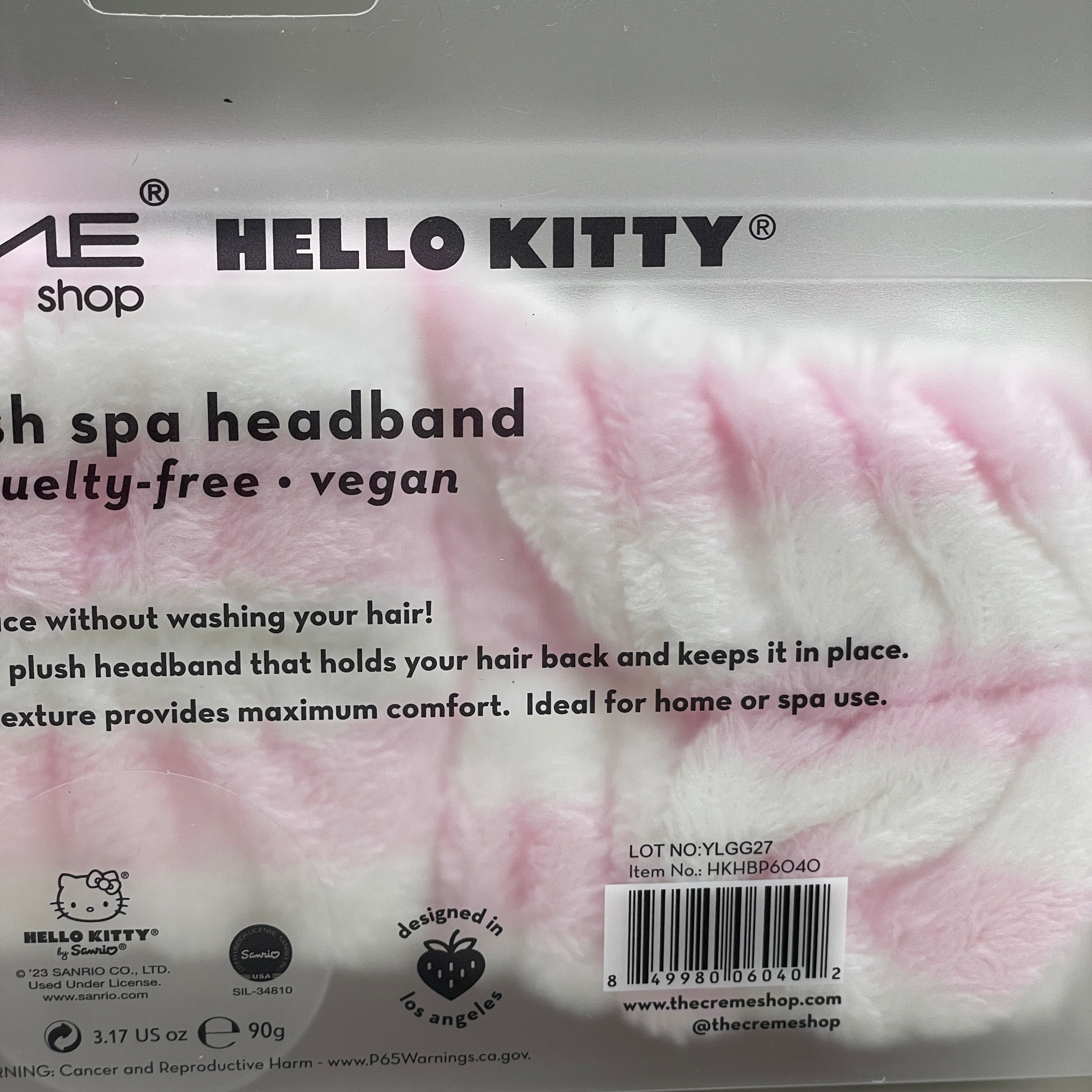 THE CRÈME SHOP Sanrio Hello Kitty Plush Spa Headband Pink Stripe HKHBP6040