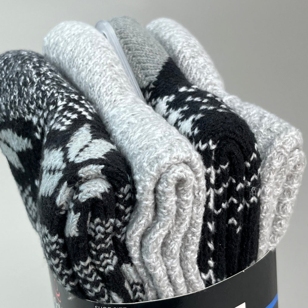 CUDDLE DUDS Soft Boot Crew Socks Plushfill 4 Pair Sz 4-10 Black Check (New)