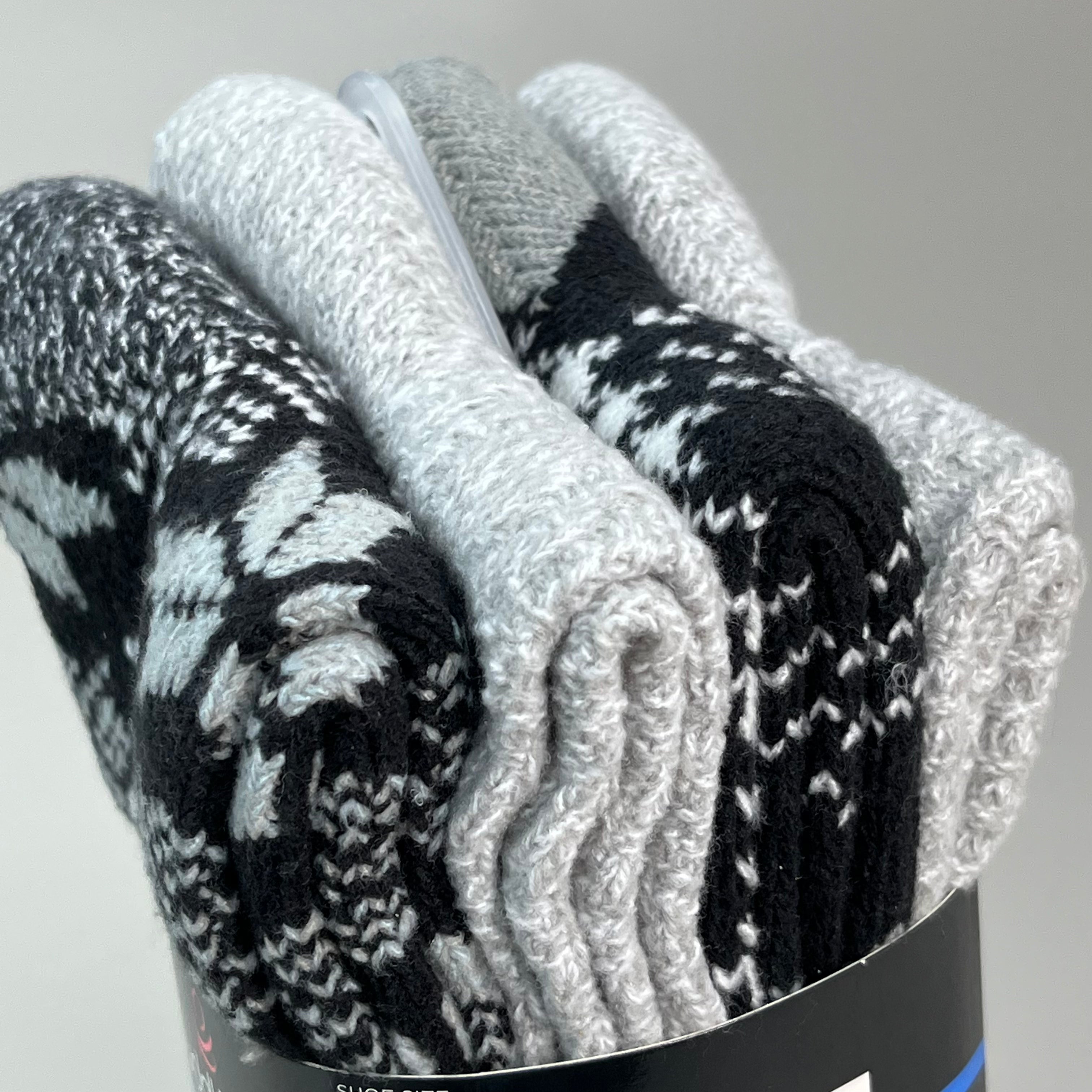 CUDDLE DUDS Soft Boot Crew Socks Plushfill 4 Pair Sz 4-10 Black Check (New)