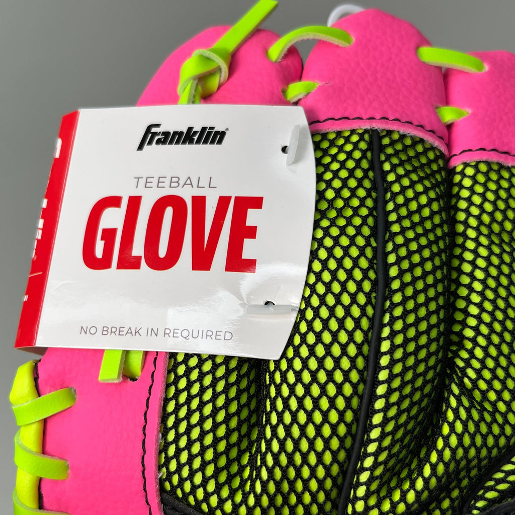 FRANKLIN Sports Youth Ball Glove Right Handed Includes Ball 9" Pink/Green 22852