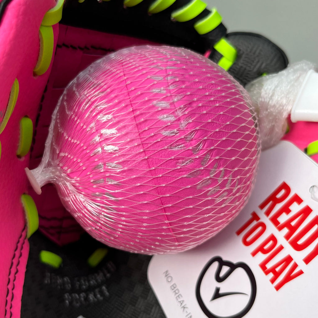 FRANKLIN Sports Youth Ball Glove Right Handed Includes Ball 9" Pink/Green 22852