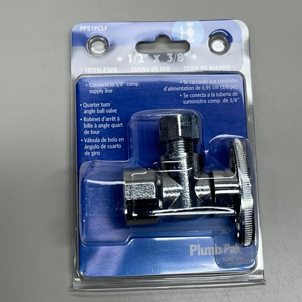 PLUMB PAK 6-PACK! Quarter Turn Angle Ball Valve 1/2" 3/8" Silver PP51PCLF