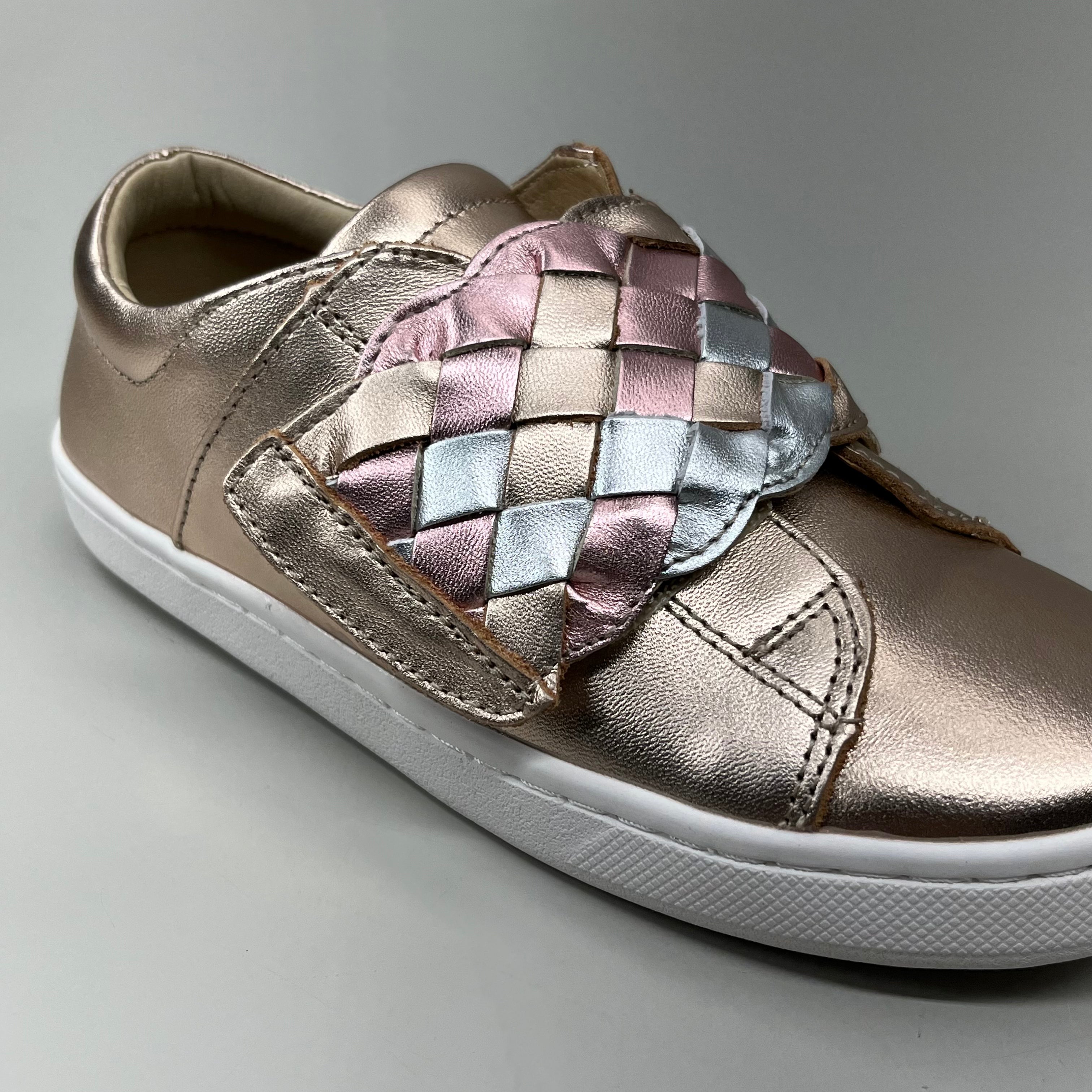 OLD SOLES Igster Sneakers Kid's Leather Shoe Sz 22 US 6 Copper/Silver/Pink Frost #6132