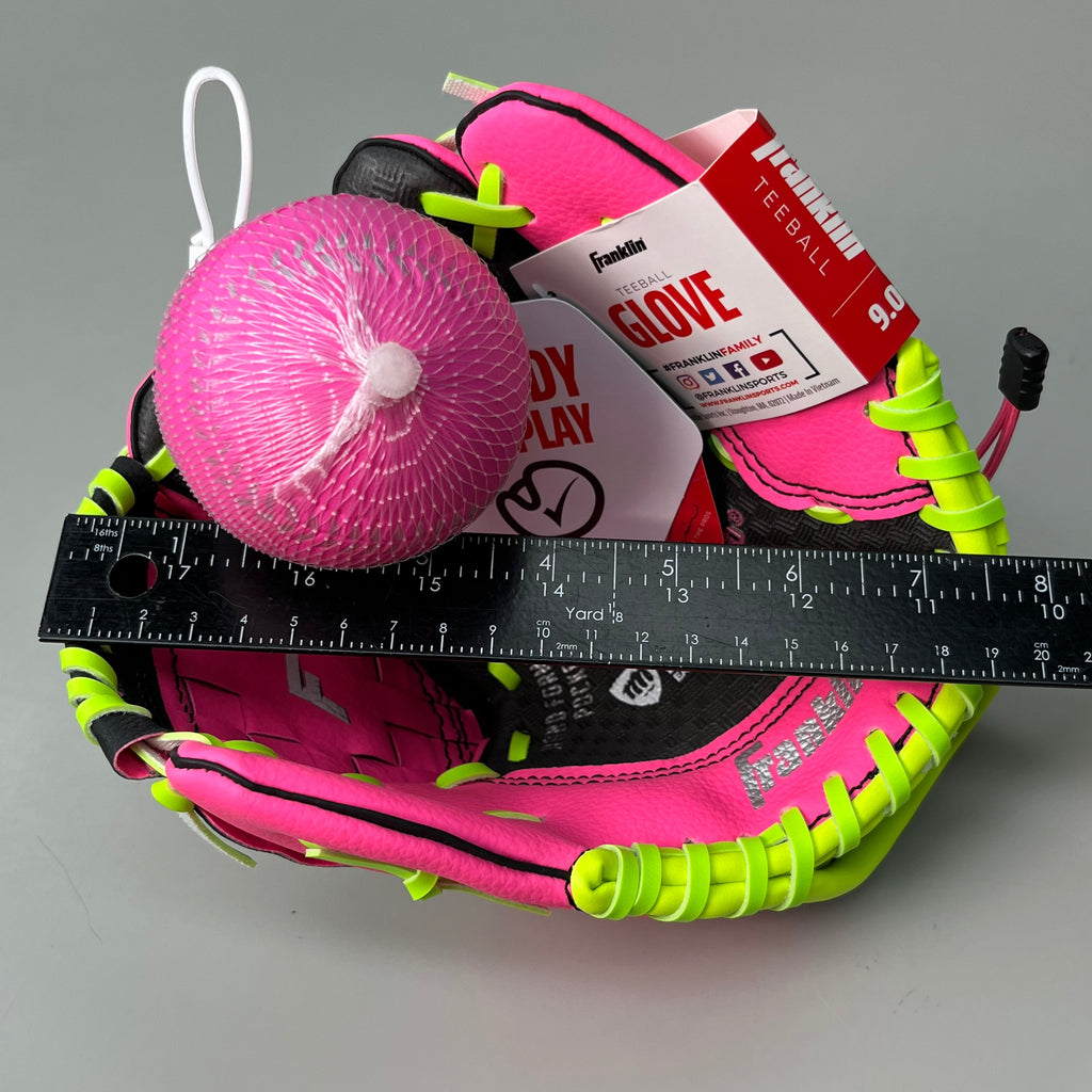 FRANKLIN Sports Youth Ball Glove Right Handed Includes Ball 9" Pink/Green 22852