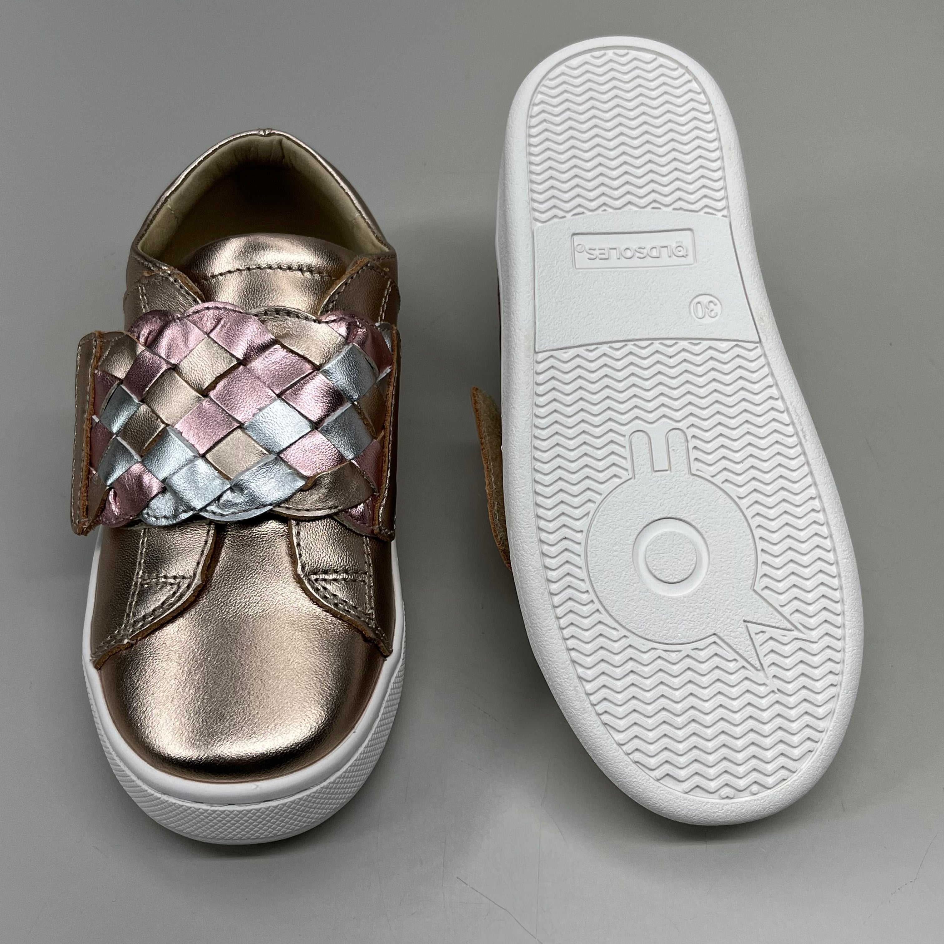 OLD SOLES Igster Sneakers Kid's Leather Shoe Sz 22 US 6 Copper/Silver/Pink Frost #6132