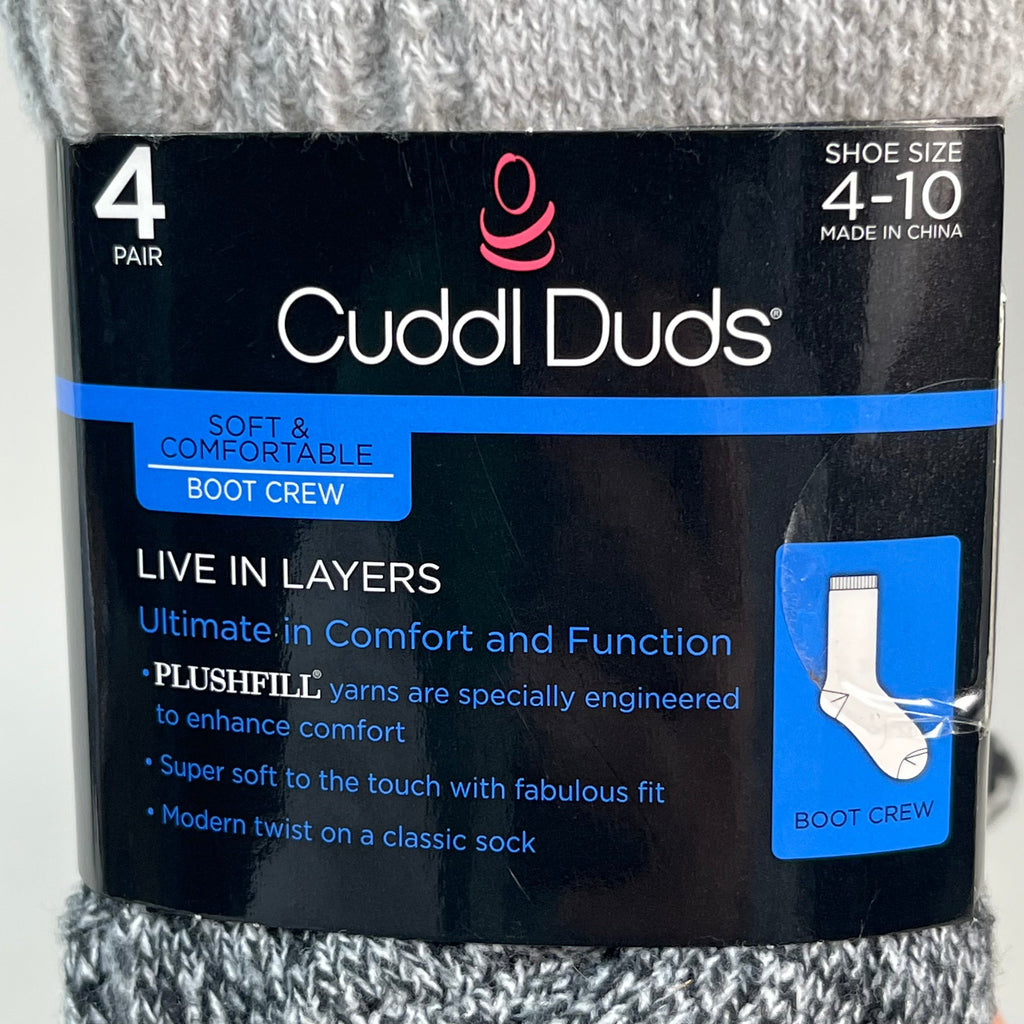 CUDDLE DUDS Soft Boot Crew Socks Plushfill 4 Pair Sz 4-10 Black Check (New)