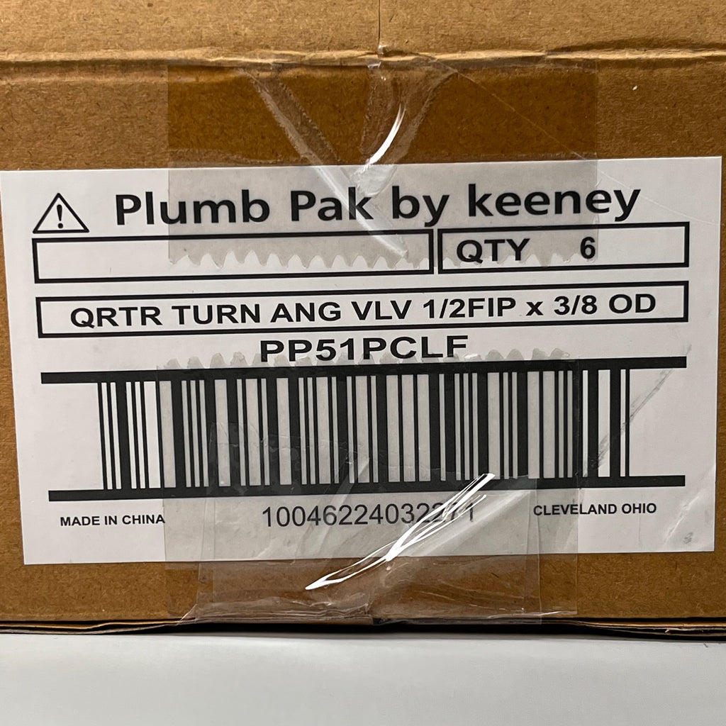 PLUMB PAK 6-PACK! Quarter Turn Angle Ball Valve 1/2" 3/8" Silver PP51PCLF