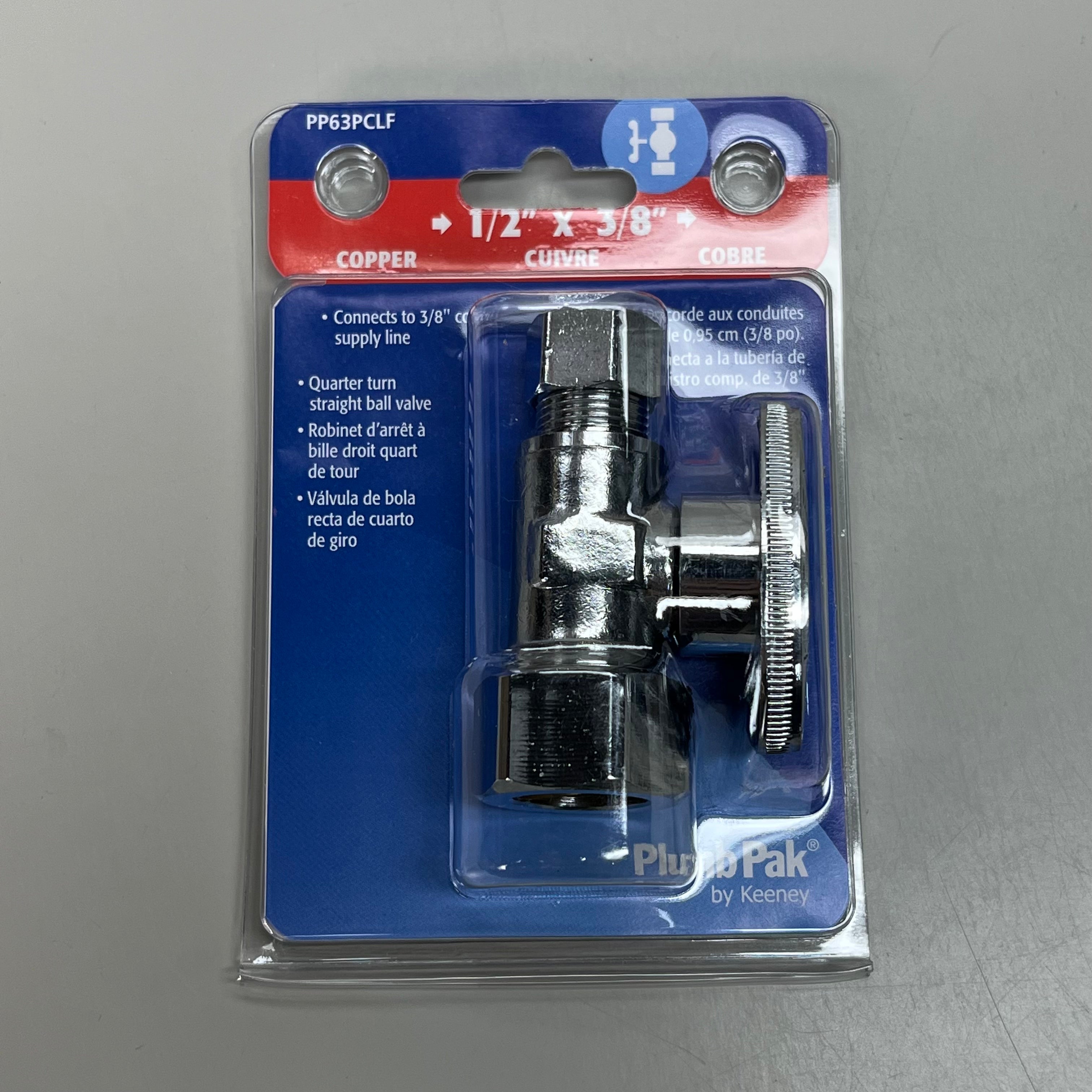 PLUMB PAK 6-PACK! Quarter Turn Straight Ball Valve 1/2" x 3/8" Silver PP63PCLF